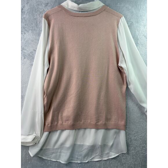 Chic & Effortless: Adrianna Papell 2-in-1 Pink & White Layered Blouse – XL - Picture 2 of 7